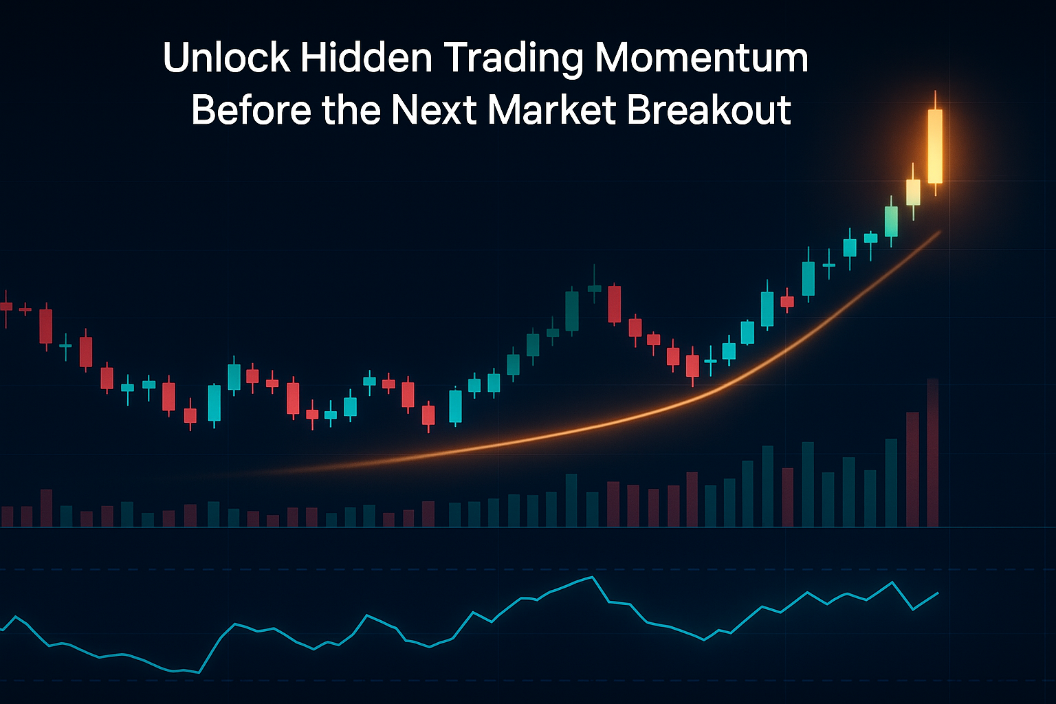 Candlestick chart showing hidden trading momentum building before a market breakout, highlighted by RSI divergence and rising volume.”